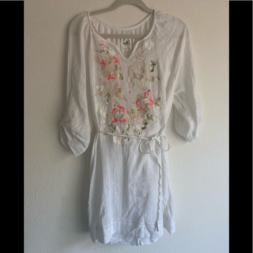 Anthropologie white floral embroidered dress